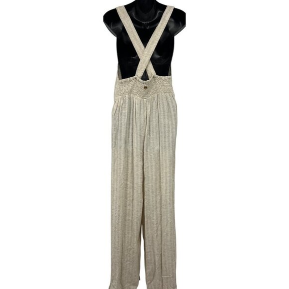 Rip Curl Women Surf Shack Jumpsuit Natural Stripe Button Front Linen Medium New - Picture 6 of 11